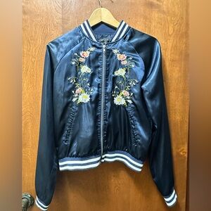 Romeo & Juliet Couture Navy Floral Bomber Jacket